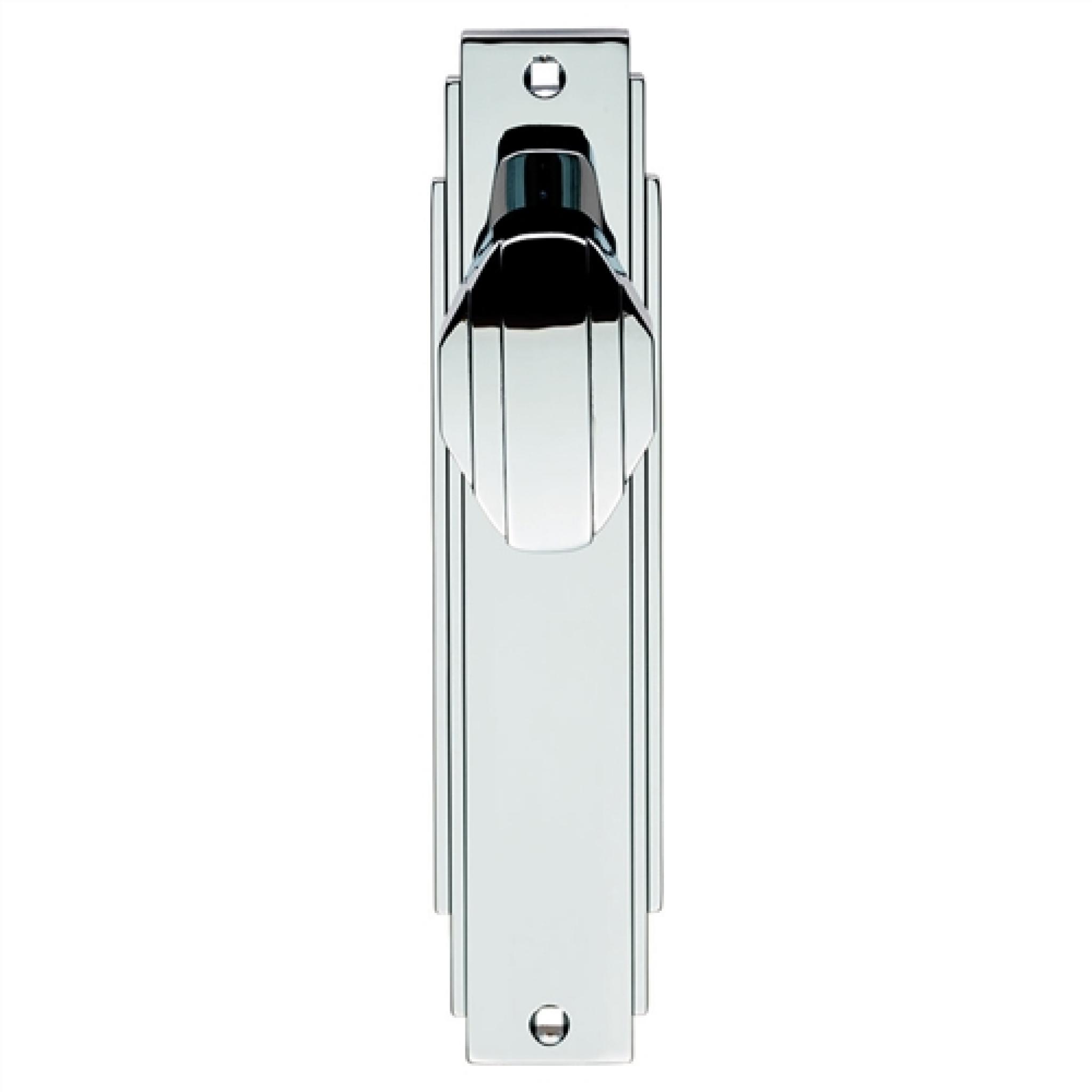 Art Deco Door Knob On Long Backplate Polished Chrome