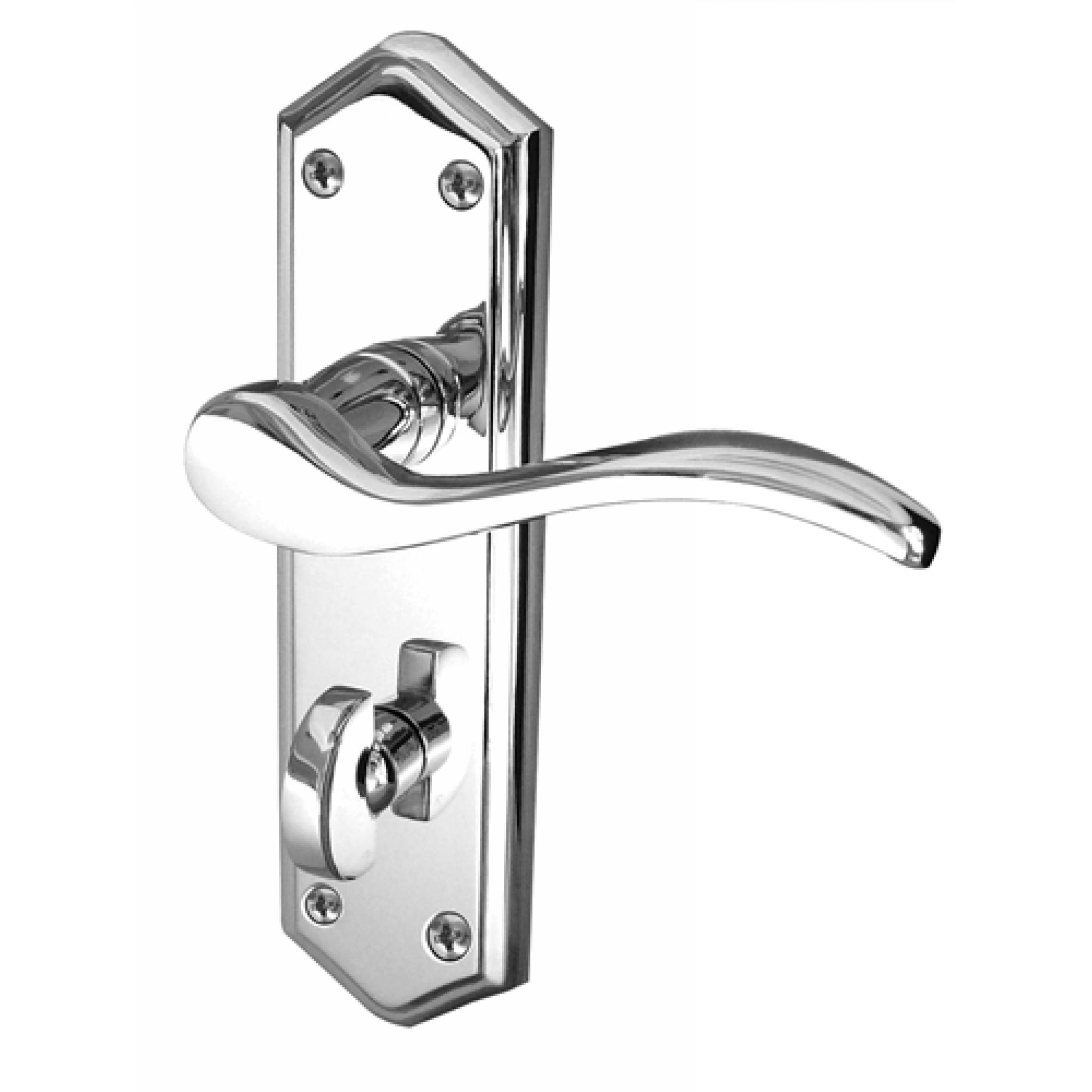 Polished chrome lever door handle on backplate gf125k