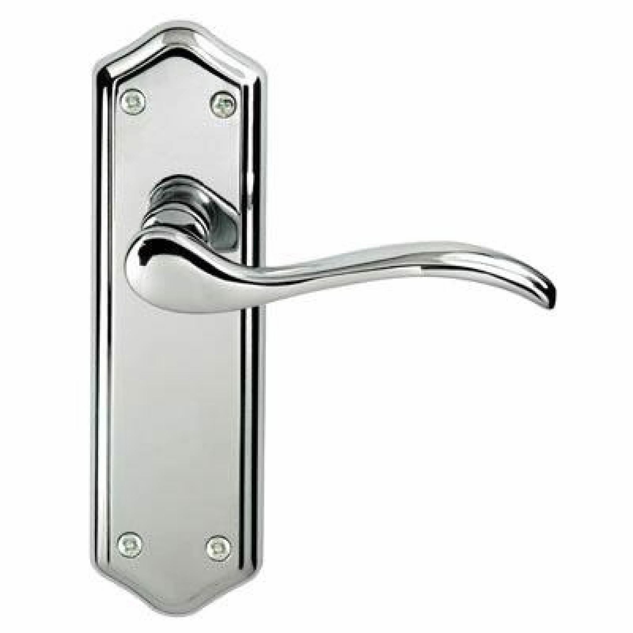 Polished chrome lever door handle on backplate gf125k
