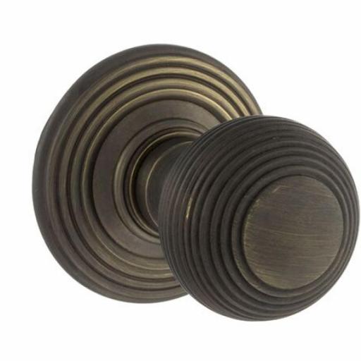 Old English Ripon Solid Brass Reeded Mortice Knob on Concealed Fix Rose - Urban Bronze