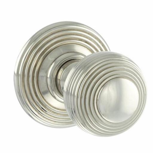Old English Ripon Solid Brass Reeded Mortice Knob on Concealed Fix Rose - Polished Nickel