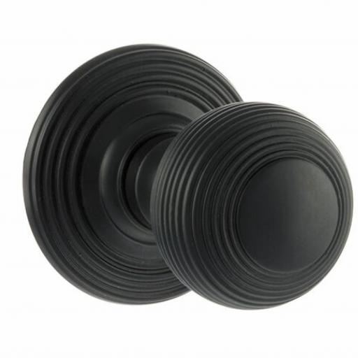 Old English Ripon Solid Brass Reeded Mortice Knob on Concealed Fix Rose - Matt Black