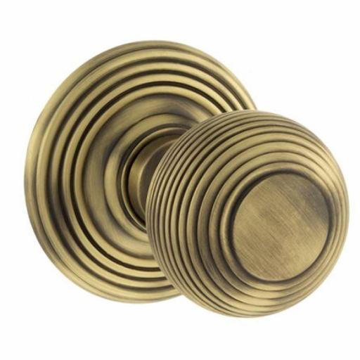 Old English Ripon Solid Brass Reeded Mortice Knob on Concealed Fix Rose - Matt Antique Brass
