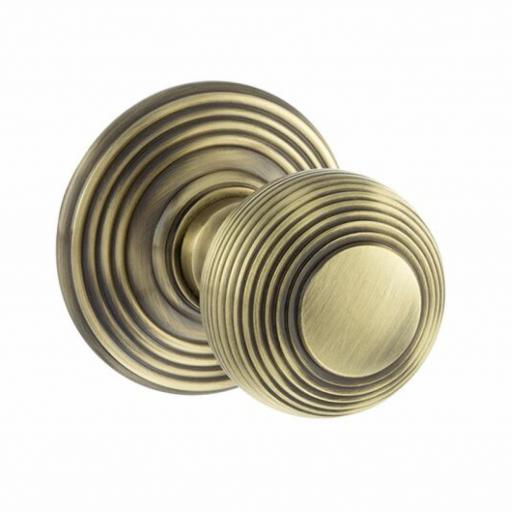 Old English Ripon Solid Brass Reeded Mortice Knob on Concealed Fix Rose - Antique Brass
