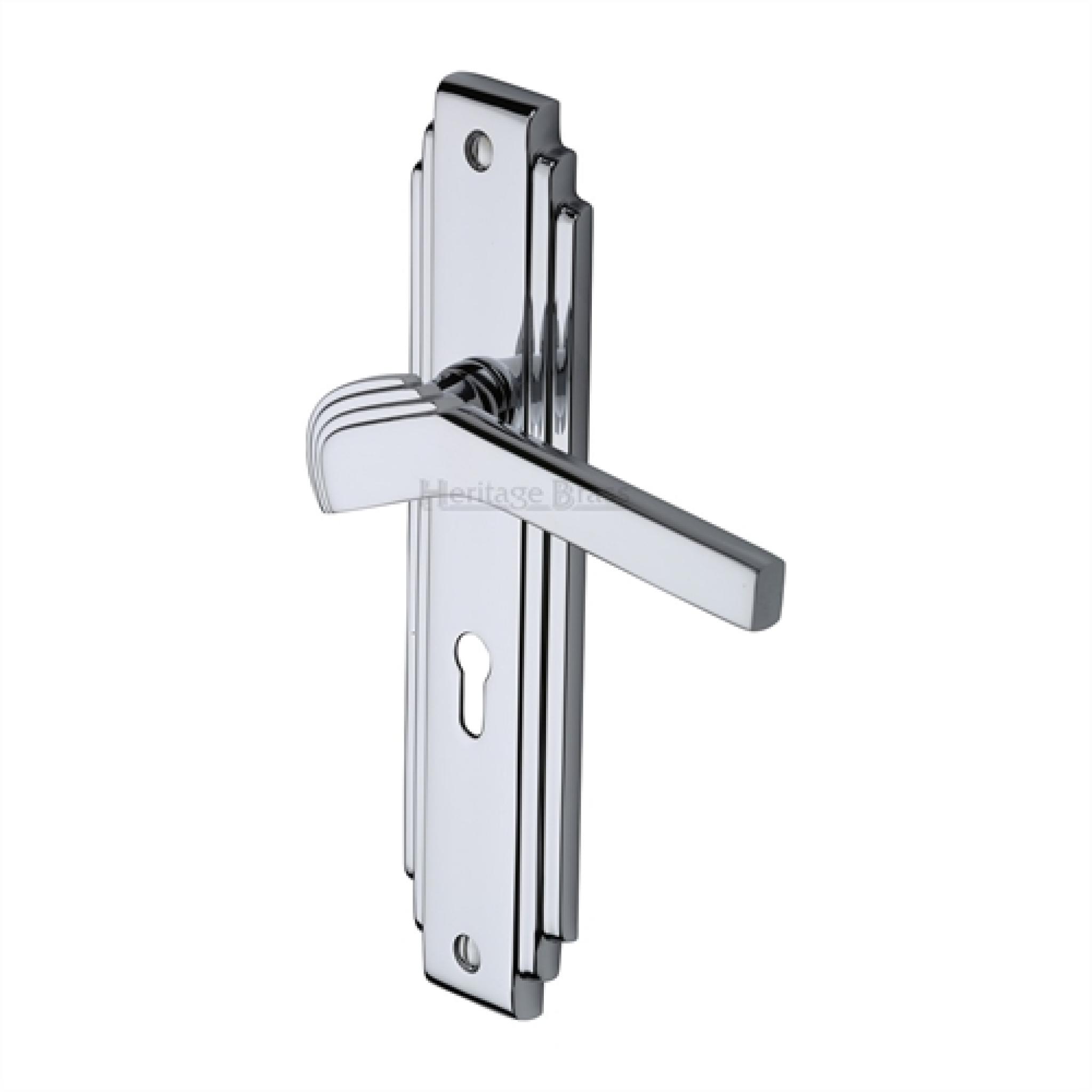 Heritage Brass Door Handle Tiffany Design Polished Chrome