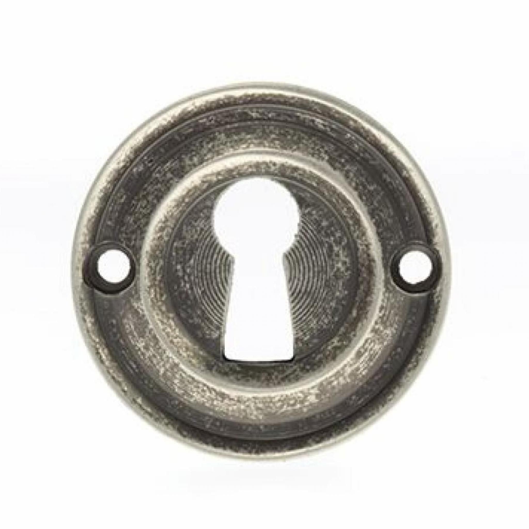 Old English Open Key Escutcheon Distressed Silver