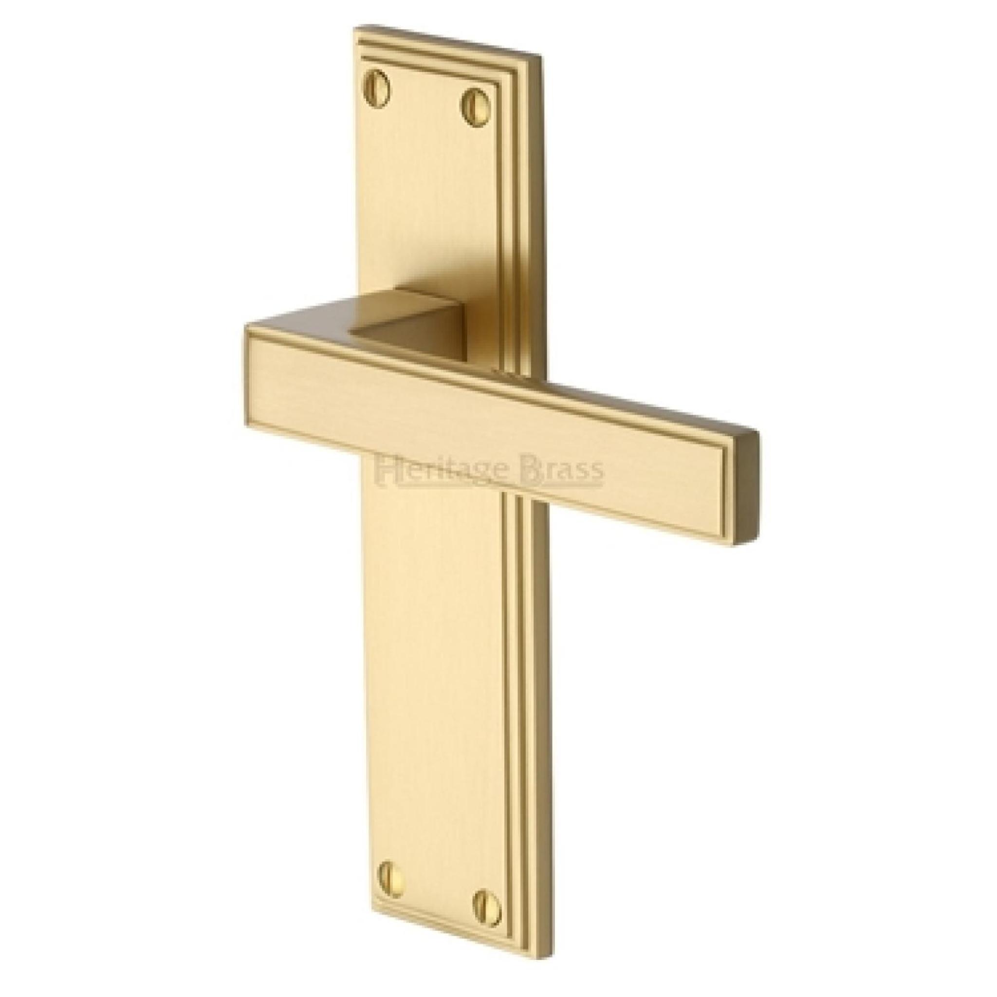 Heritage Brass Door Handle Atlantis Design Satin Brass
