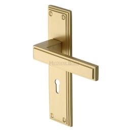 Heritage Brass Door Handle Lever Lock Atlantis Design Satin Brass finish.jpg