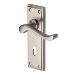 Heritage Brass Door Handle Lever Lock Edwardian Design Satin Nickel finish.jpg