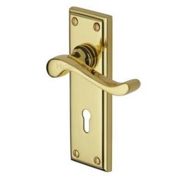 Heritage Brass Door Handle Lever Lock Edwardian Design Polished Brass finish.jpg