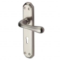 Heritage Brass Door Handle Lever Lock Charlbury Design Satin Nickel finish.jpg