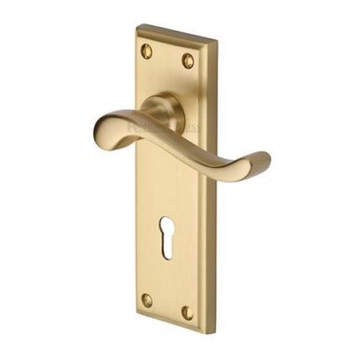 Heritage Brass Door Handle Edwardian Design Satin Brass