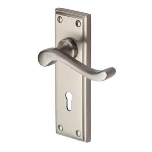 Heritage Brass Door Handle Edwardian Design Satin Nickel