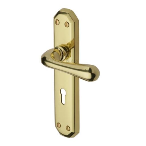 Heritage Brass Door Handle Lever Lock Charlbury Design Polished Brass finish.jpg