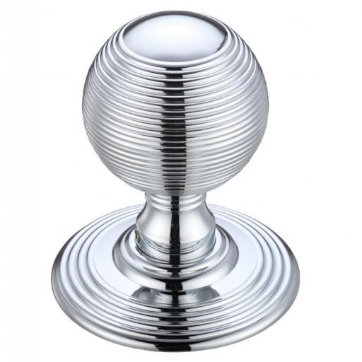 Ringed Mortice Knob on Round Rose in Polished Chrome
