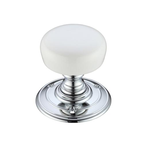 Porcelain Knob Plain White on Polished Chrome