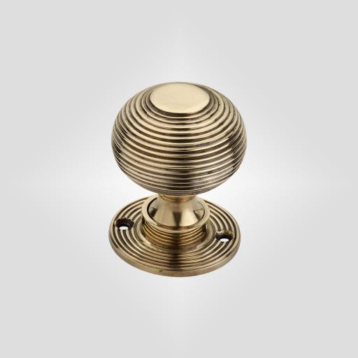 Aged Brass 63mm Reeded Beehive Mortice Door Knobs (Solid Brass) - SB2106AGB