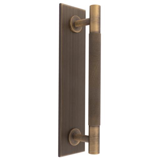 Carlisle Brass Knurled Pull handle on Backplate - Antique brass