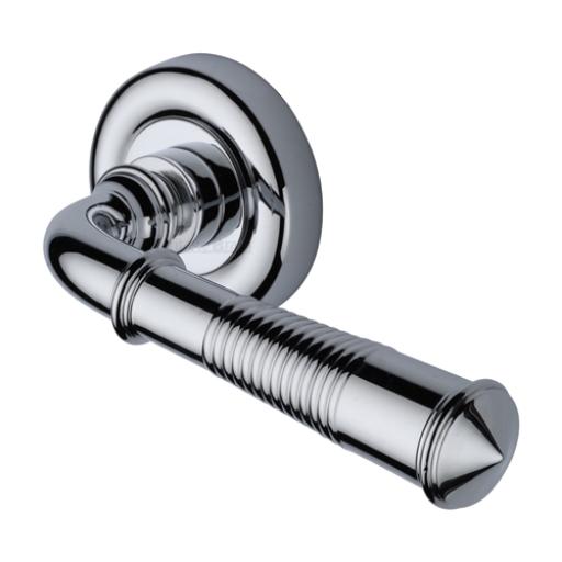 Heritage Brass Door Handle Lever on Rose Reeded Colonial Design Polished Chrome Finish.jpg