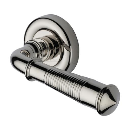 Colonial Reeded Lever on Round Rose Polished Nickel