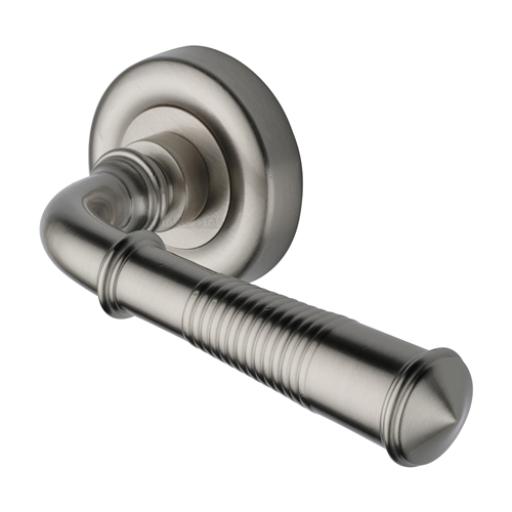 Colonial Reeded Lever on  Rose Satin Nickel Heritage Brass