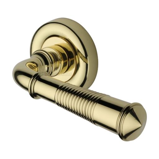 Colonial Reeded Lever on Round Rose Polished Brass