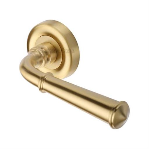Colonial Lever on Round Rose Satin Brass - Heritage Brass
